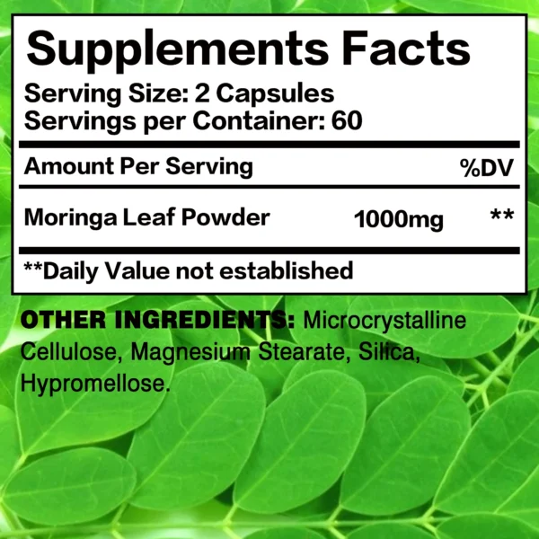 Moringa - Immune System, Energy & Metabolism Natural Anti-inflammatory Helps Detox, Fat Burn - 120 Capsules - Image 2