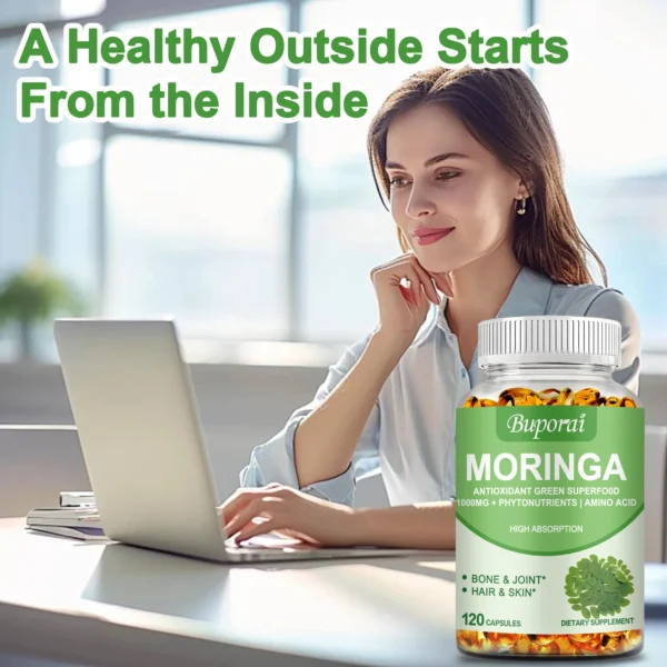 Moringa - Immune System, Energy & Metabolism Natural Anti-inflammatory Helps Detox, Fat Burn - 120 Capsules - Image 3