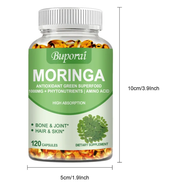 Moringa - Immune System, Energy & Metabolism Natural Anti-inflammatory Helps Detox, Fat Burn - 120 Capsules - Image 6