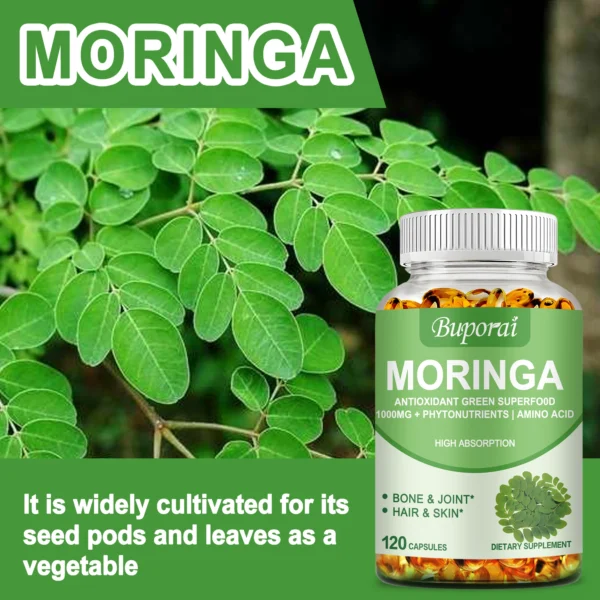 Moringa - Immune System, Energy & Metabolism Natural Anti-inflammatory Helps Detox, Fat Burn - 120 Capsules - Image 4