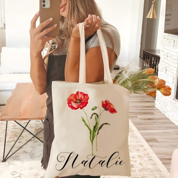 1 Piece Printed Flower Name Canvas Bag - Image 2