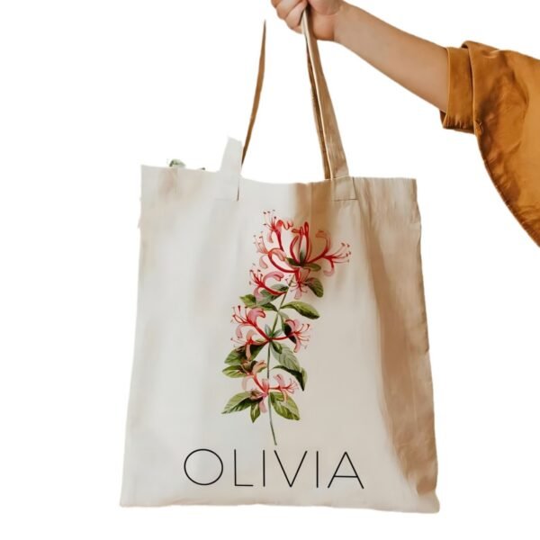 1 Piece Printed Flower Name Canvas Bag - Image 5