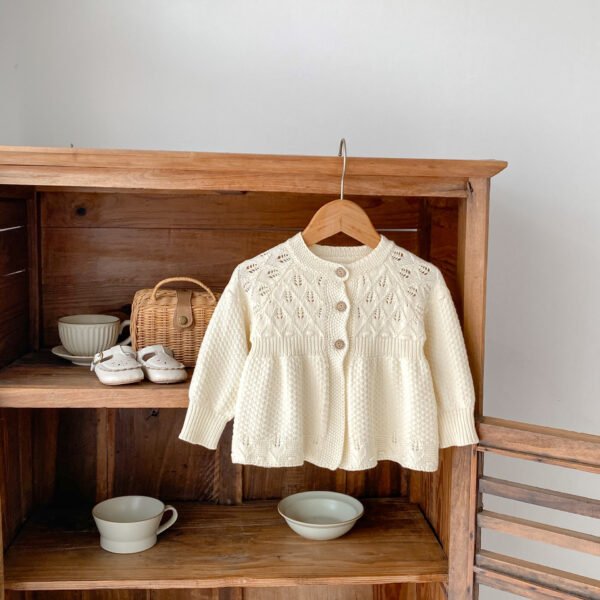 Autumn Baby Sweater Hollow Knitted Cardigan A- Shaped Joker Coat Baby Girl Outer - Image 2