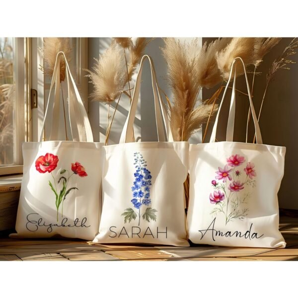 1 Piece Printed Flower Name Canvas Bag