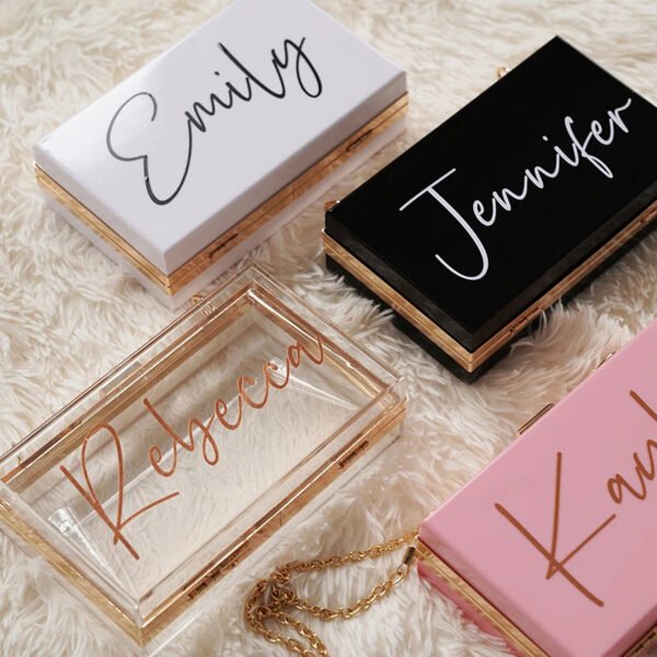 Acrylic Transparent Cosmetic Bag Clutch Dinner Small Square Bag Printed Logo - Image 3