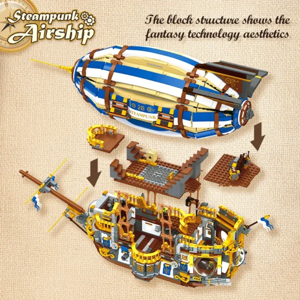 In stock Anime Steampunk Airship moc Building Block model classis toy with light birthday  gifts kids set Christmas 3272pcs - Image 4