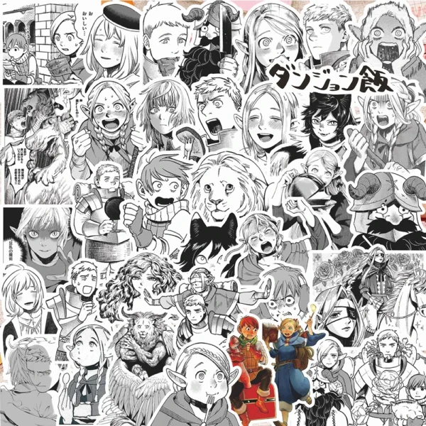 10/30/73pcs Anime Delicious in Dungeon Stickers Black White Decals Skateboard Laptop Phone Car Cool Waterproof Sticker Kids Toys