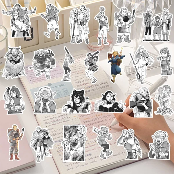 10/30/73pcs Anime Delicious in Dungeon Stickers Black White Decals Skateboard Laptop Phone Car Cool Waterproof Sticker Kids Toys - Image 4